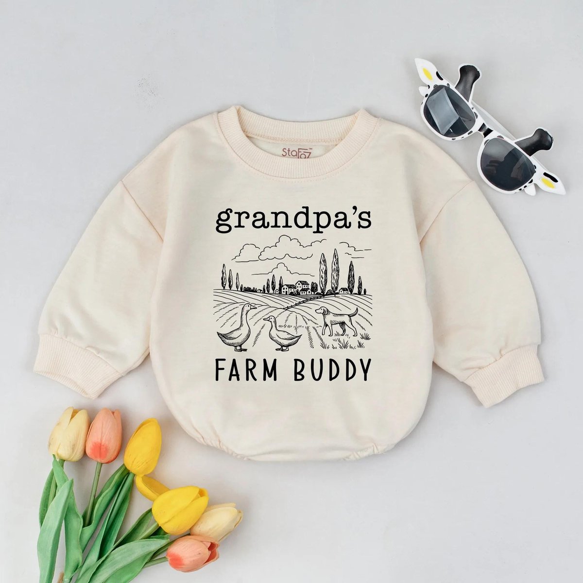 Custom Name Grandpas Farm Buddy Baby Romper Personalized Farm Outfit Newborn Grandpa Gift Toddler Co 430