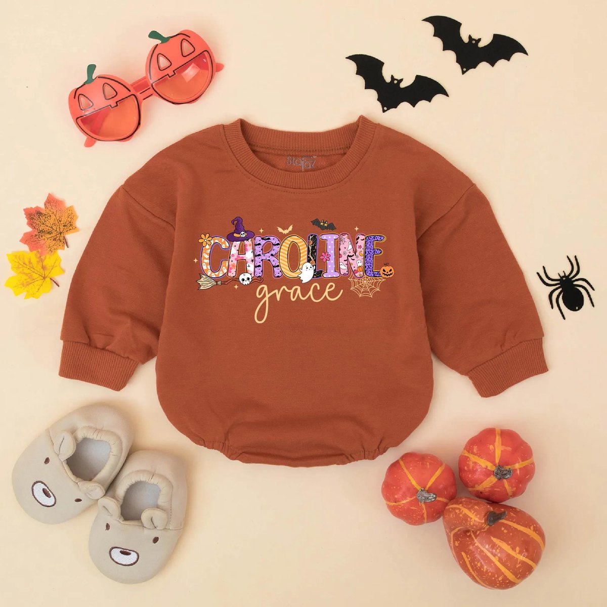 Custom Name Halloween Baby Romper Personalized First Halloween Baby Bodysuit Spooky Baby Outfit Kids 434