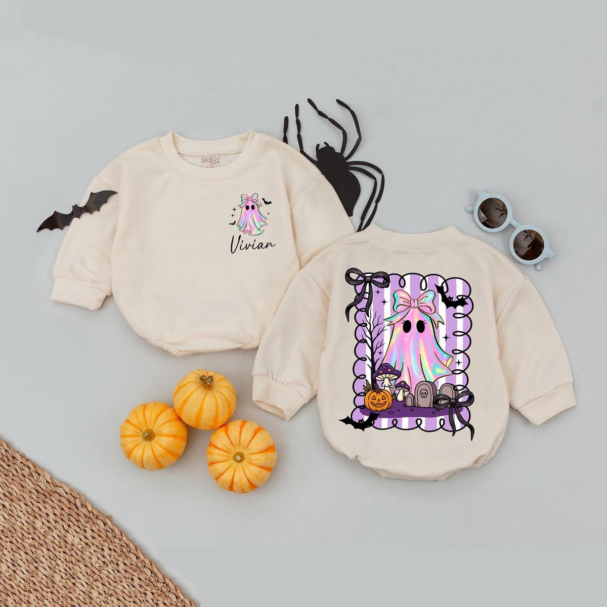 Custom Name Halloween Baby Romper First Halloween Girl Romper Halloween Spooky Season Bodysuit Cute