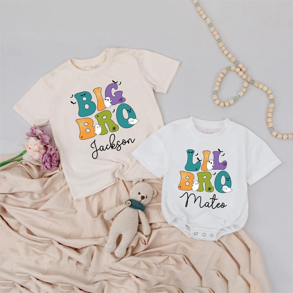 Custom Name Halloween Big Bro and Lil Bro Shirt Matching Sibling Outfit Personalized Big Brother Lit 433