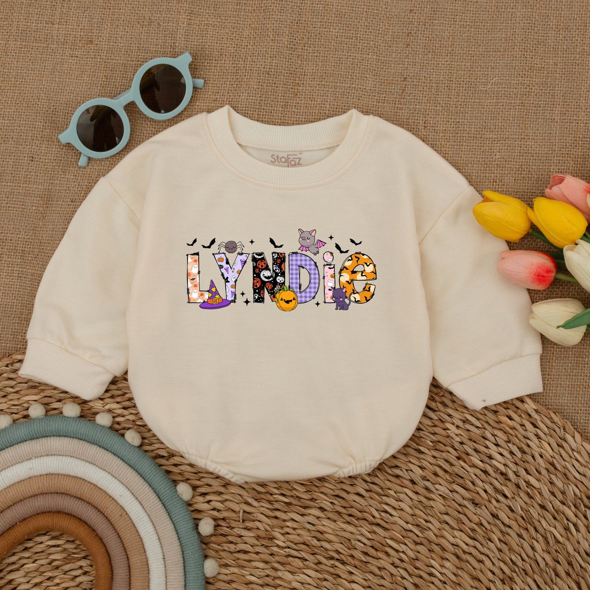 Custom Name Halloween Romper Personalized Halloween Name Bodysuit Fall Baby Outfit Halloween Baby Sh 175