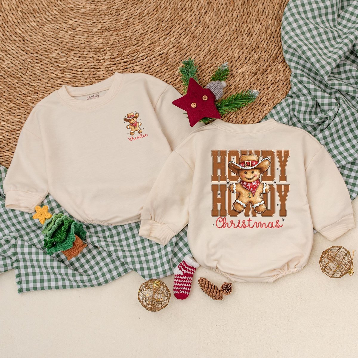 Custom Name Howdy Christmas Romper Western Christmas Bodysuit Baby Christmas Outfit My First Christm 181