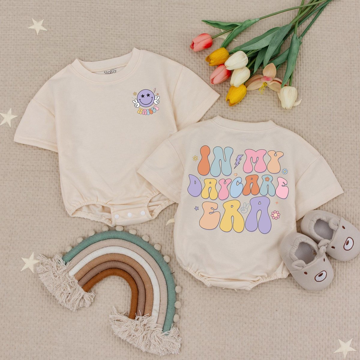 Custom Name In My Daycare Era Baby Romper Toddler Girl Floral School Tees Back To School Gift For Ki