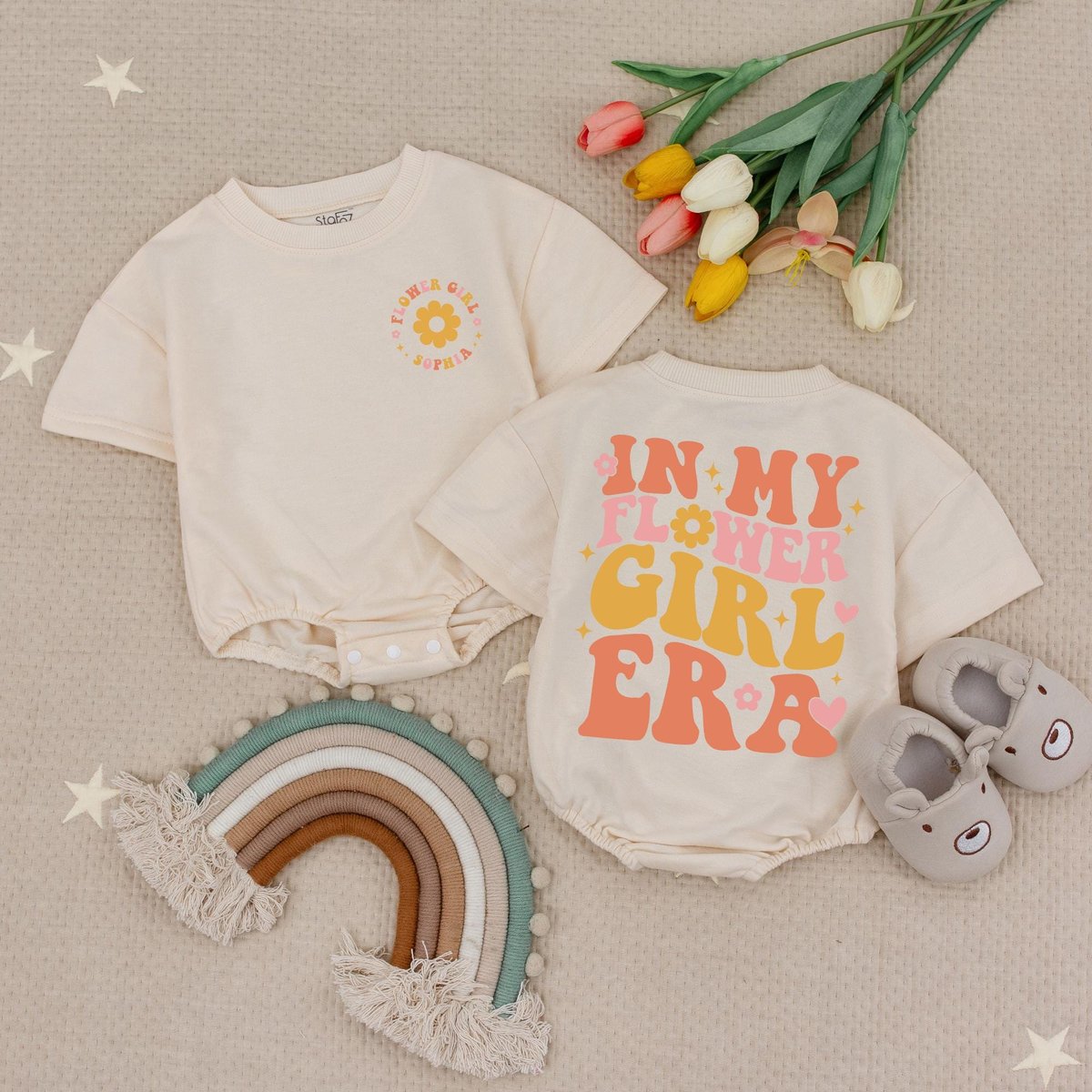 Custom Name In My Flower Girl Era Baby Romper Flower Girl Babysuit Girls Birthday Babysuit Personali