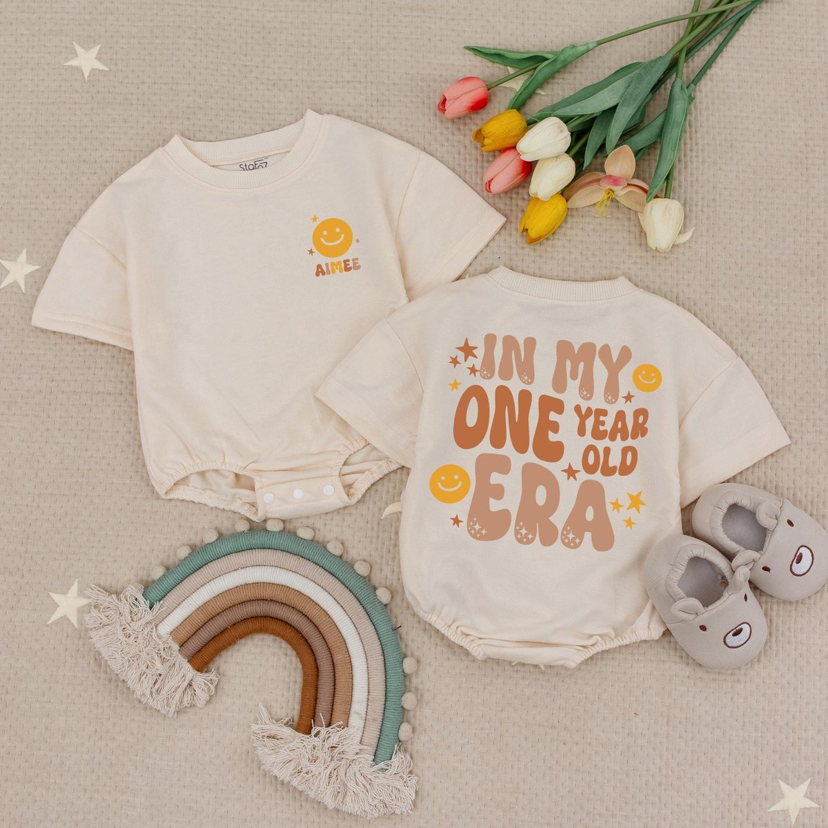 Custom Name In My One Year Old Era First Birthday Baby Romper Personalized 1st Birthday BodysuitCute