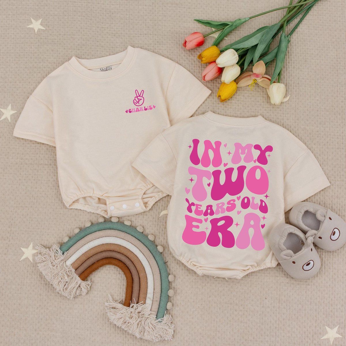 Custom Name In My Two Years Old Era Baby Romper Personalized Second Birthday Outfit for Toddler Girl