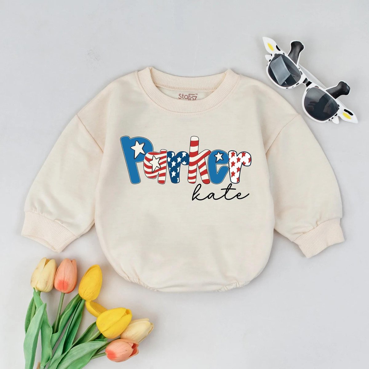 Custom Name Independence Day 4th of July Custom Name Toddler Outfit Summer Baby Clothes Soft Cotton 430