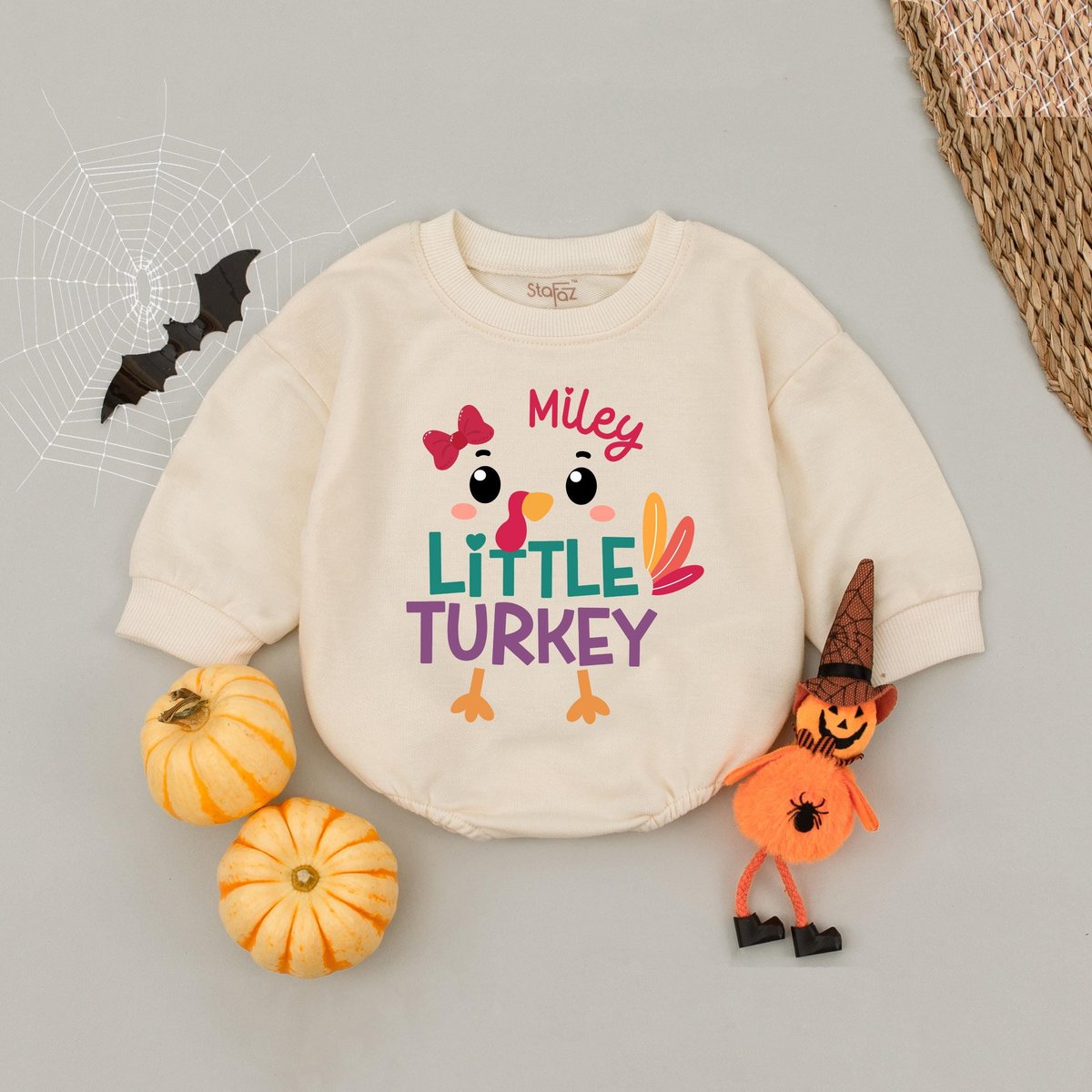 Custom Name Little Turkey Thanksgiving Bubble Romper First Thanksgiving Baby Romper Baby Girl Thanks