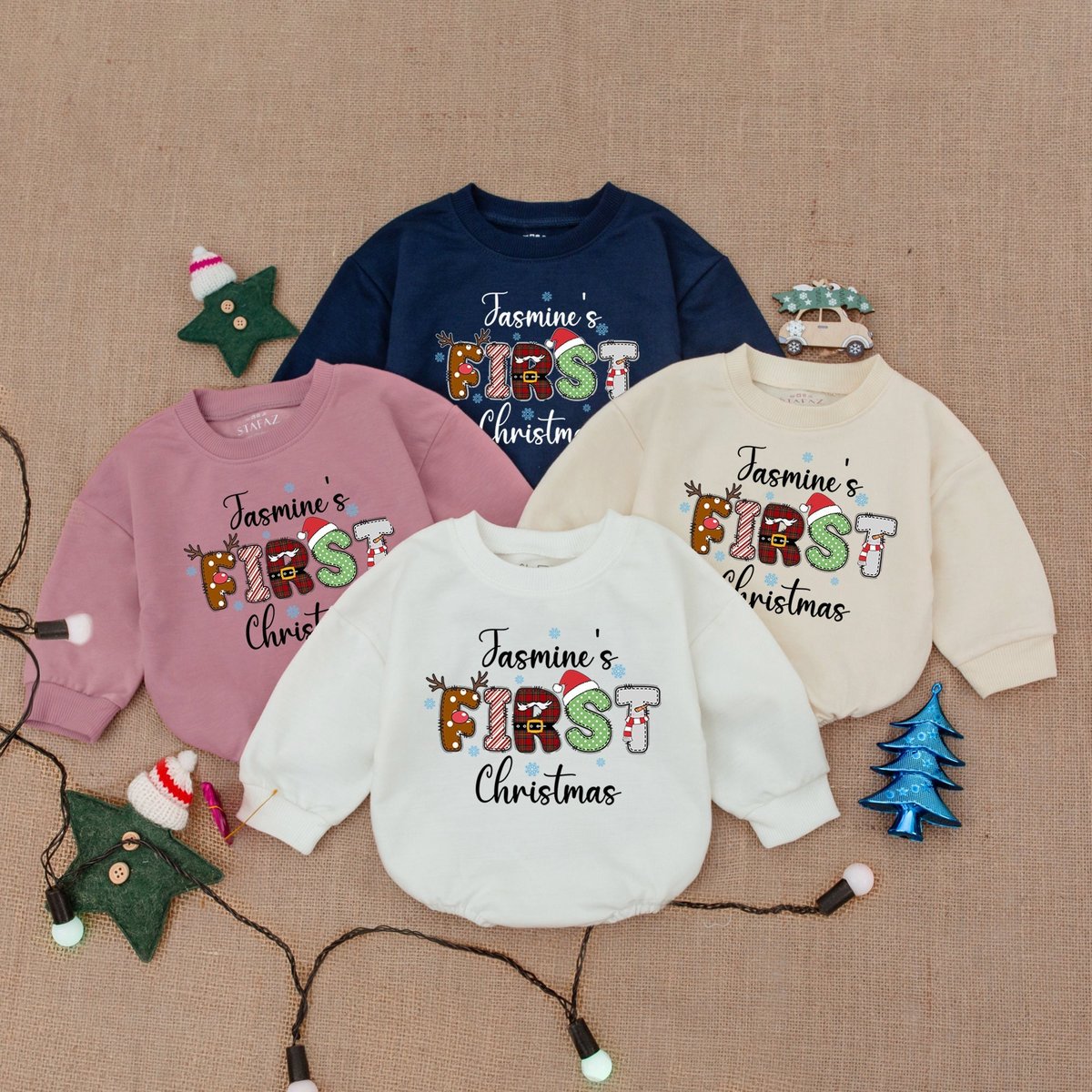 Custom Name My First Christmas Bodysuit Bubble Romper Baby Christmas Clothes Christmas Baby OutfitBa 178