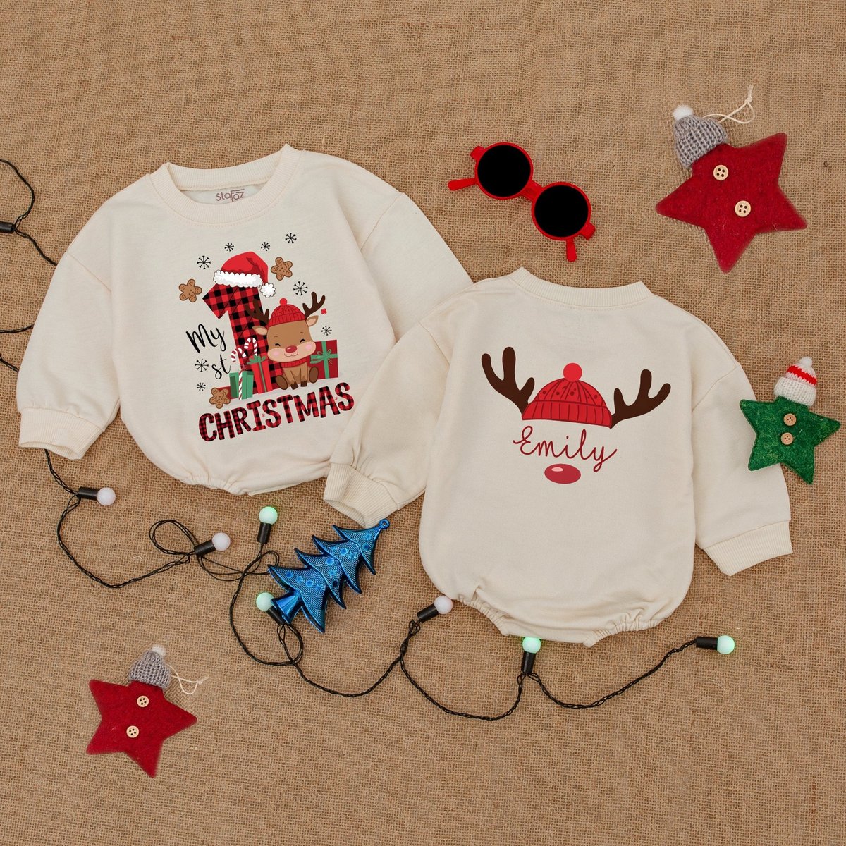 Custom Name My First Christmas Bodysuit Bubble Romper Baby Christmas Clothes Christmas Baby Outfit B 179