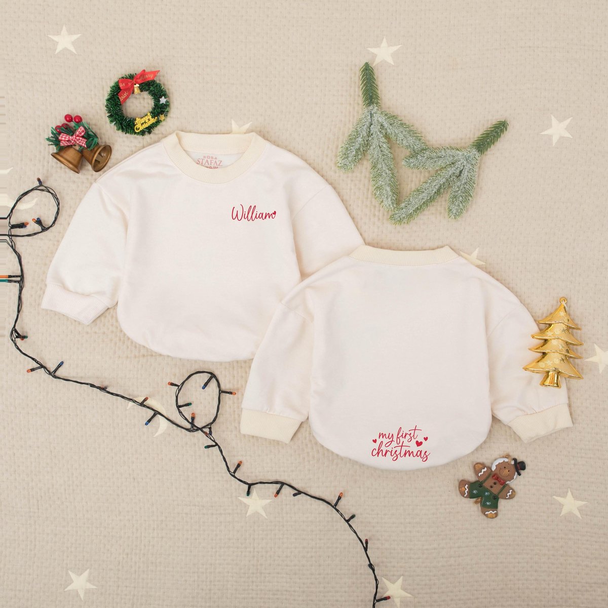 Custom Name My First Christmas Bubble Romper First Xmas Baby Romper Custom Design Color Xmas Babysui