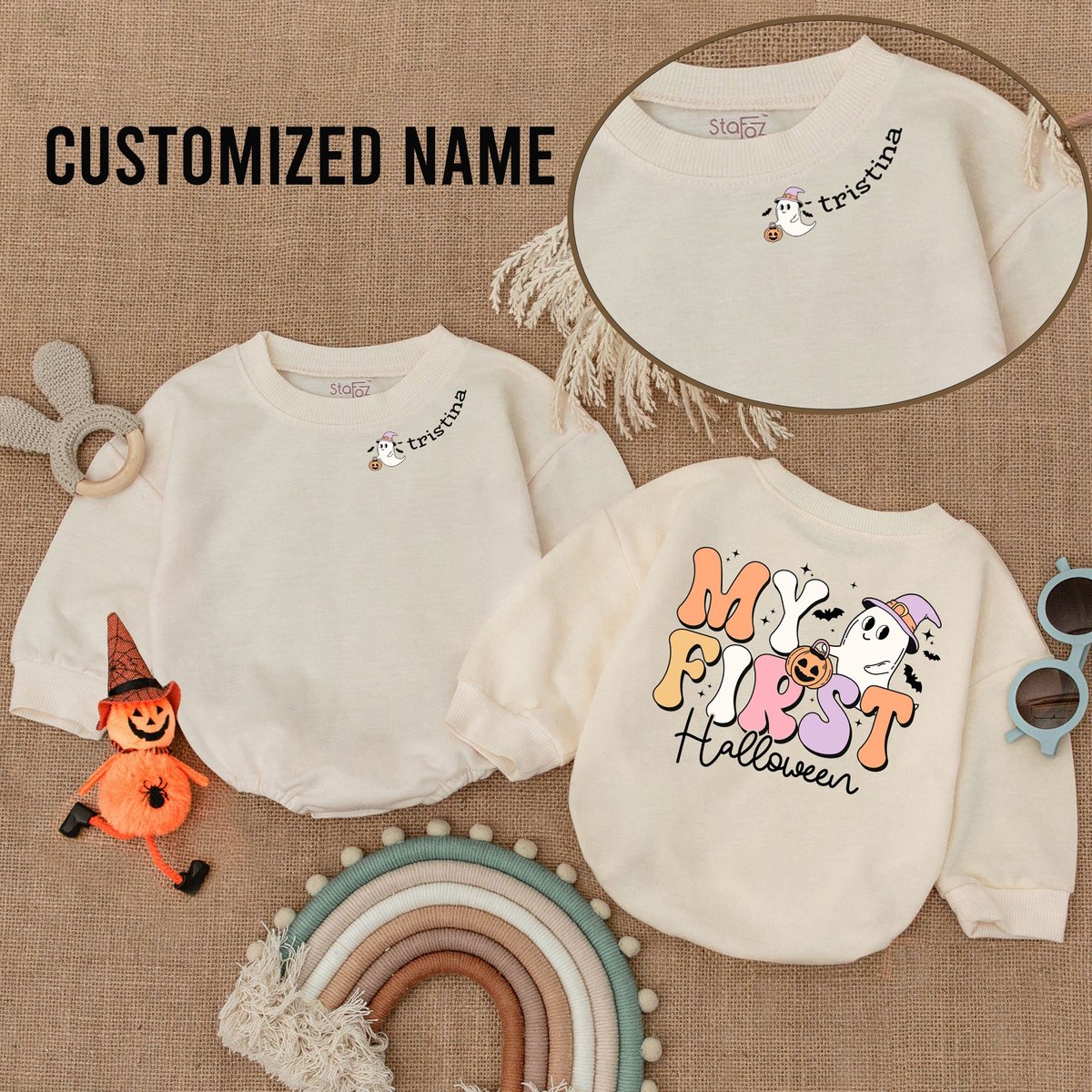 Custom Name My First Halloween Boo Baby Clothes 1st Halloween Bodysuit Bubble Baby Romper Pumpkin Bo 175