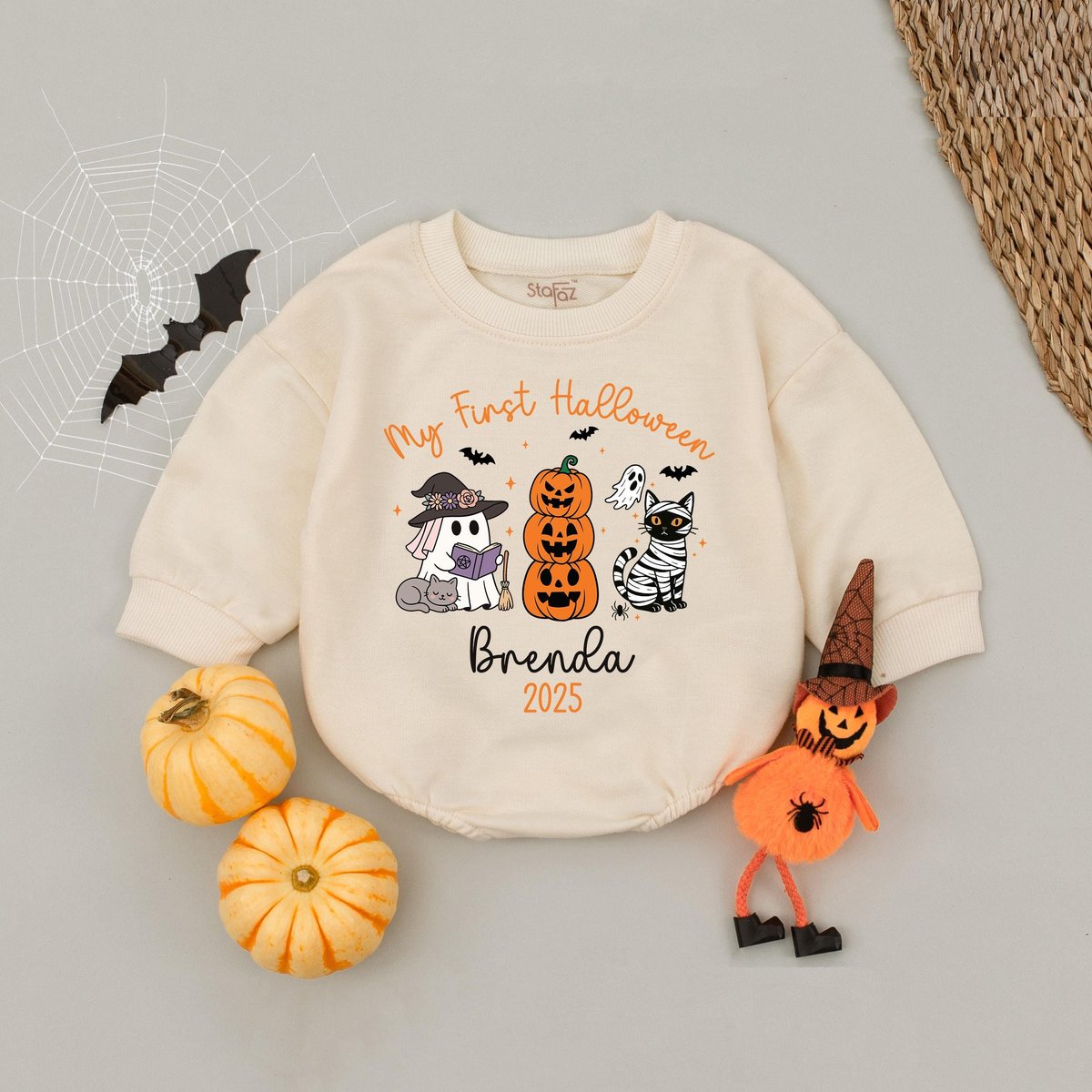 Custom Name My First Halloween 2025 Baby Romper Halloween Kids Name Spooky Season Baby Shirts Black