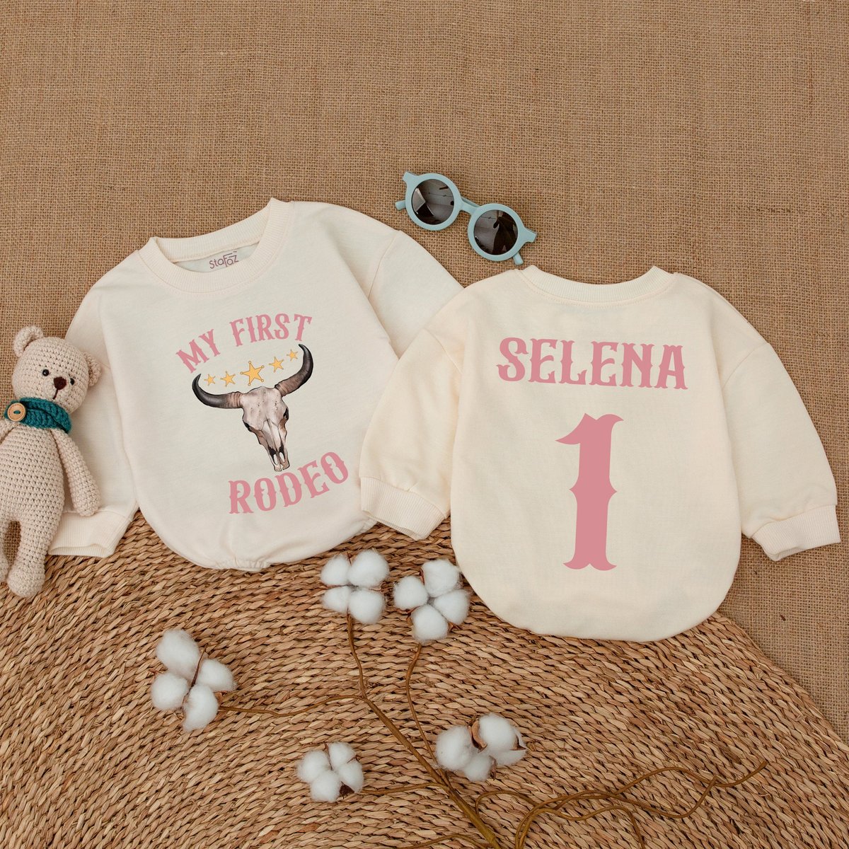 Custom Name My First Rodeo Romper Cowgirl Birthday Bodysuit Western Country Birthday Bubble Romper B 172