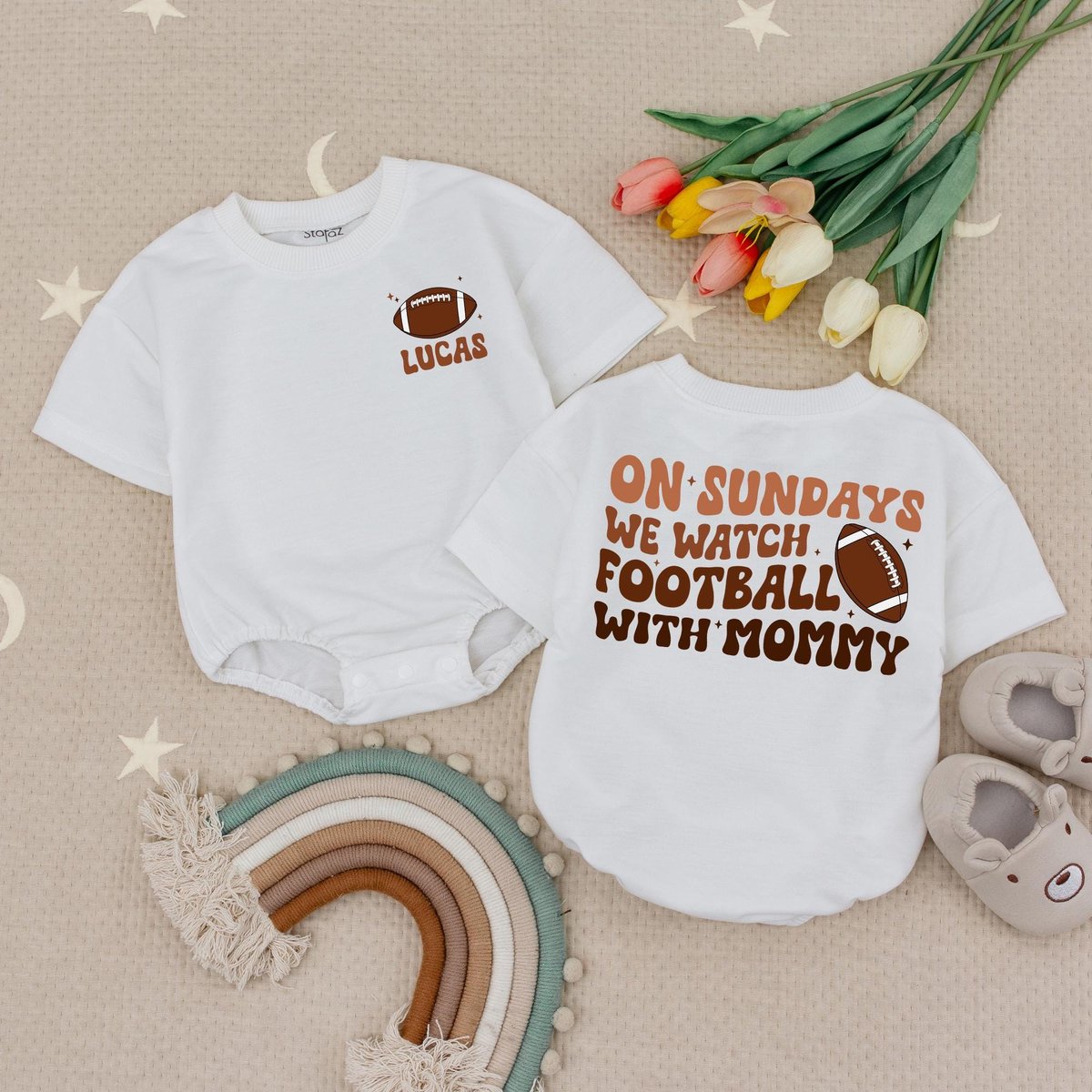 Custom Name On Sundays We Watch Football With Mommy Baby Romper Football Gameday Baby Outfit First F