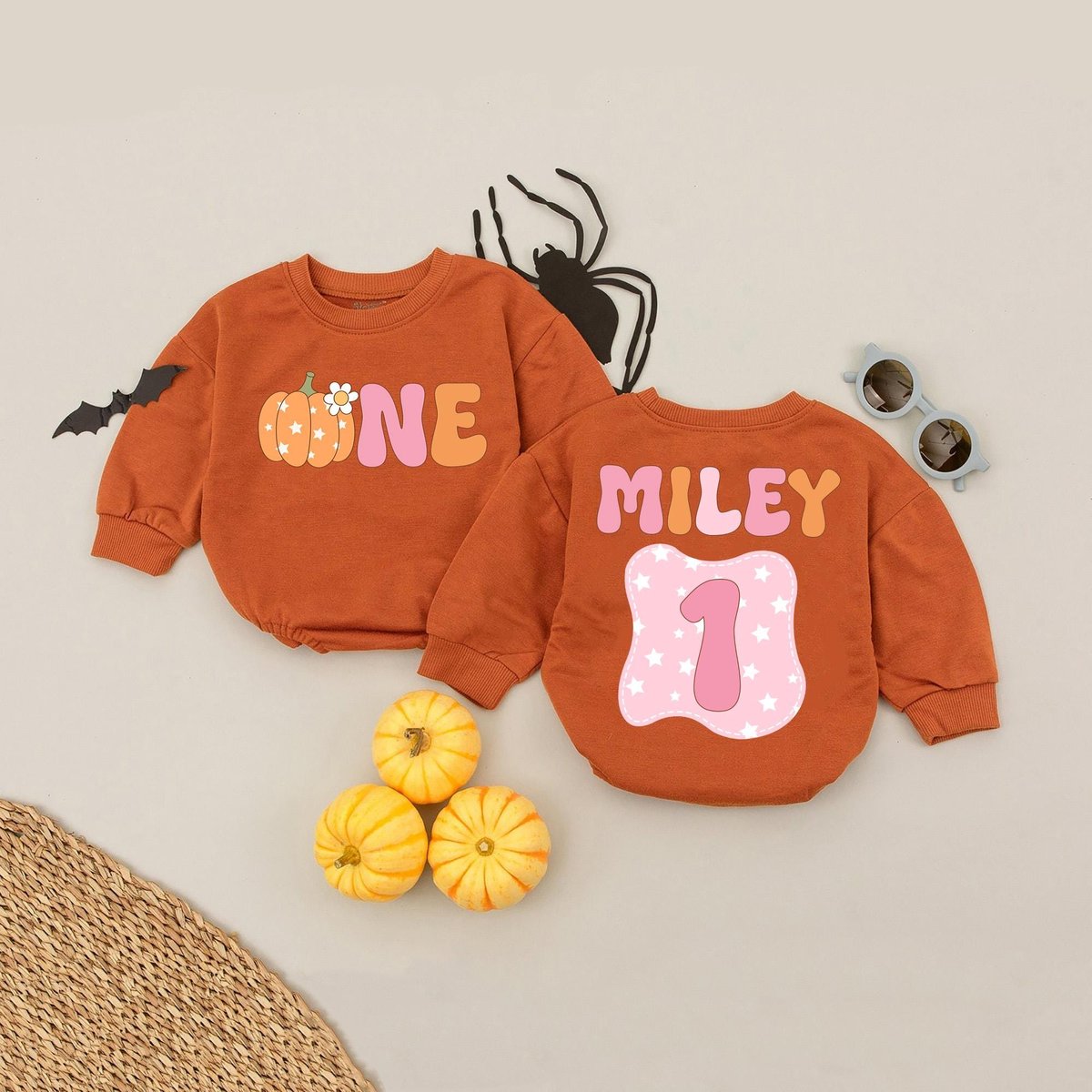 Custom Name One Little Pumpkin First Birthday Bubble Romper 1st Birthday Girl Pumpkin Baby Romper Pu