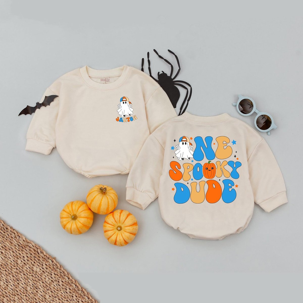 Custom Name One Spooky Dude Halloween Ghost 1st Birthday Romper My First Halloween Romper Baby Boy C