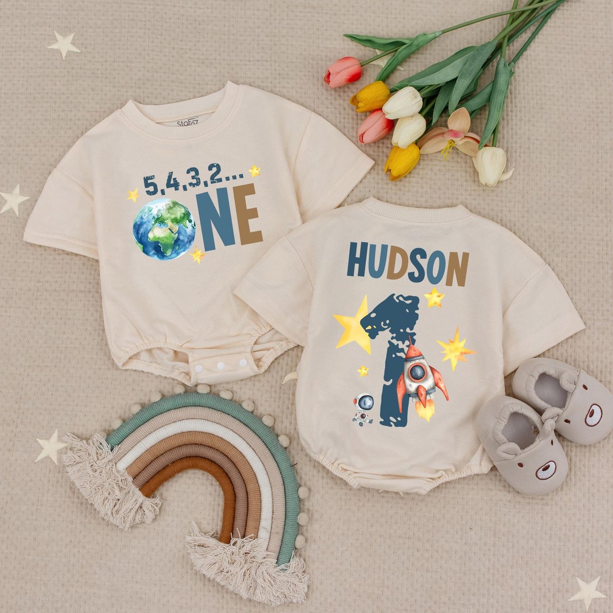 Custom Name Outer Space 1st Trip Around The Sun Bubble Romper First Trip Around Space Baby Romper Sp