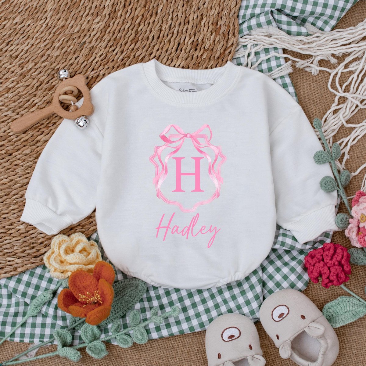 Custom Name Pink Bow Baby Girl Romper Pink Bow Baby Bodysuit Baby Girl Clothes Birthday Baby Gift Co 188