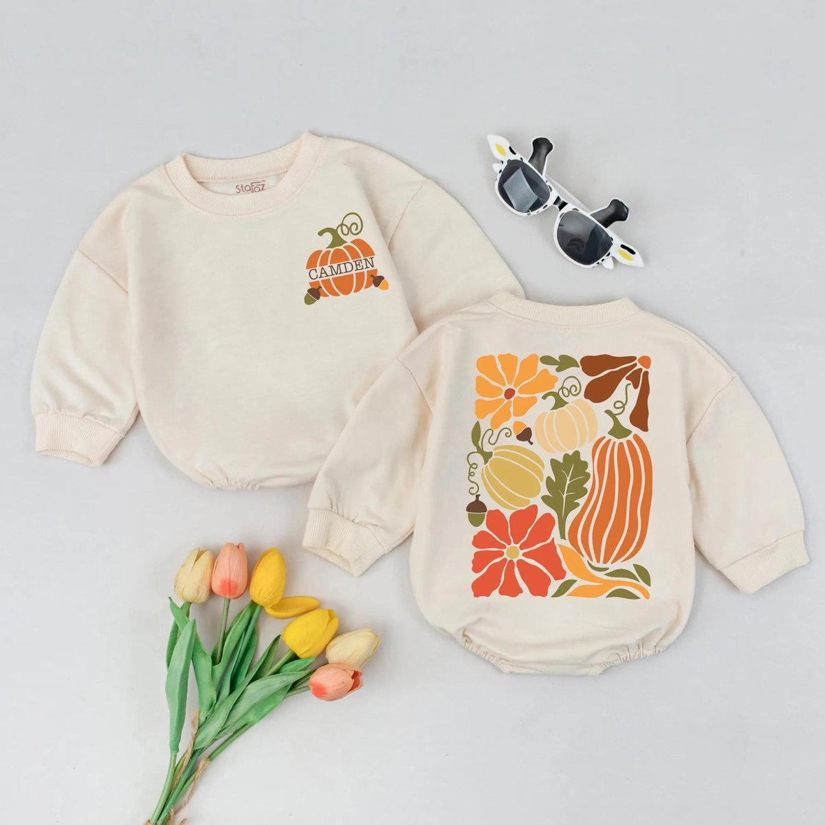 Custom Name Pumpkin Season Bubble Romper Cute Thanksgiving Bodysuit Sweet Pumpkin Baby Shower Outfit 436