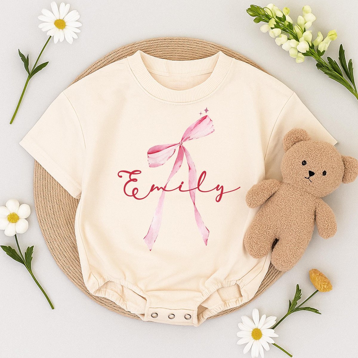 Custom Name Romper Sweatshirt Personalized Baby Bow Outfit Baby Shower Gift Cute Baby Girl Clothes I 434