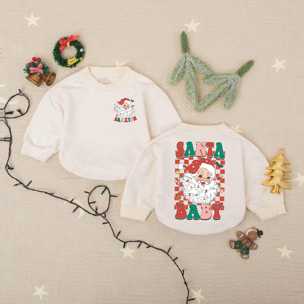 Custom Name Santa Merry Christmas Baby Romper Christmas Claus Baby Bodysuit Babys First Holiday Outf