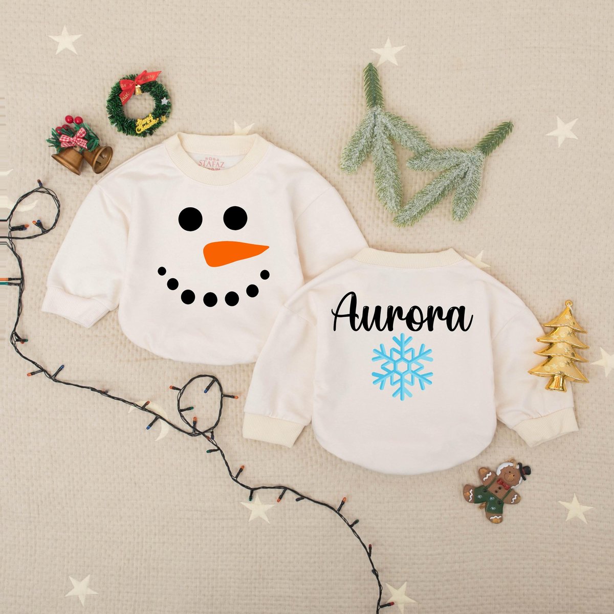 Custom Name Snowman Snowflake Bubble Romper 1st Christmas Romper Gift For Baby Babys First Holiday O