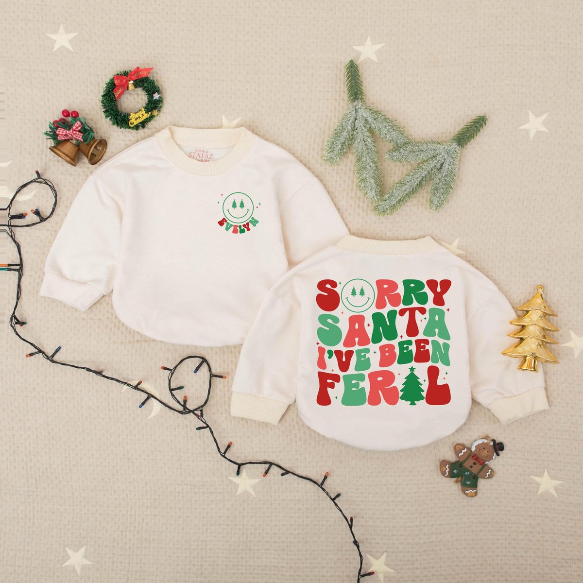 Custom Name Sorry Santa I've Been Bubble Romper Funny Xmas Holiday Baby Romper Custom Name Christma