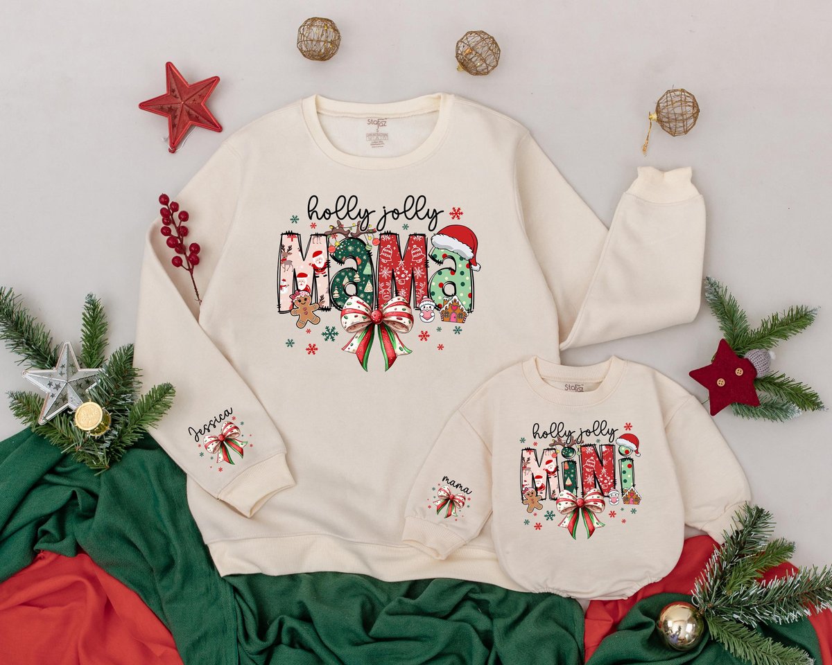 Custom Name Sweatshirt Holly Jolly Family Christmas Mommy and Me Sweaters Matching Family Outfit Mam 179