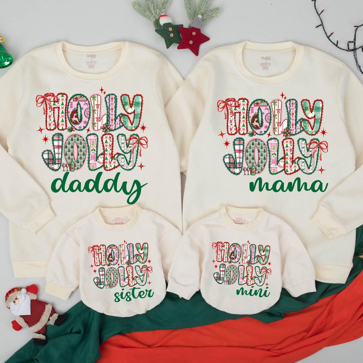 Custom Name Sweatshirt Holly Jolly Family Christmas Mommy and Me Sweaters Matching Family Outfit Mam 436
