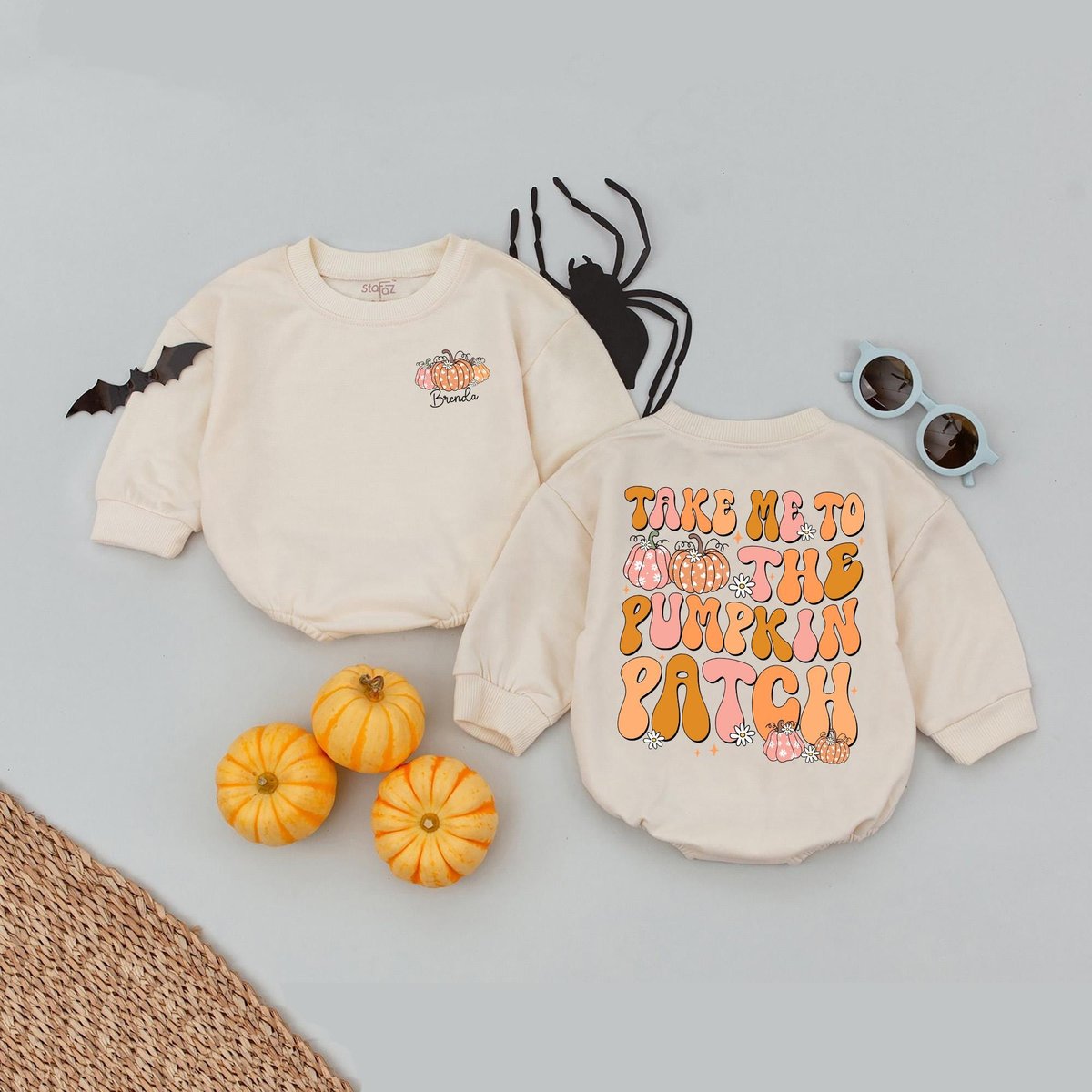 Custom Name Take Me To The Pumpkin Patch Baby Romper Cute Fall Kid's Shirt Halloween Pumpkin Name B