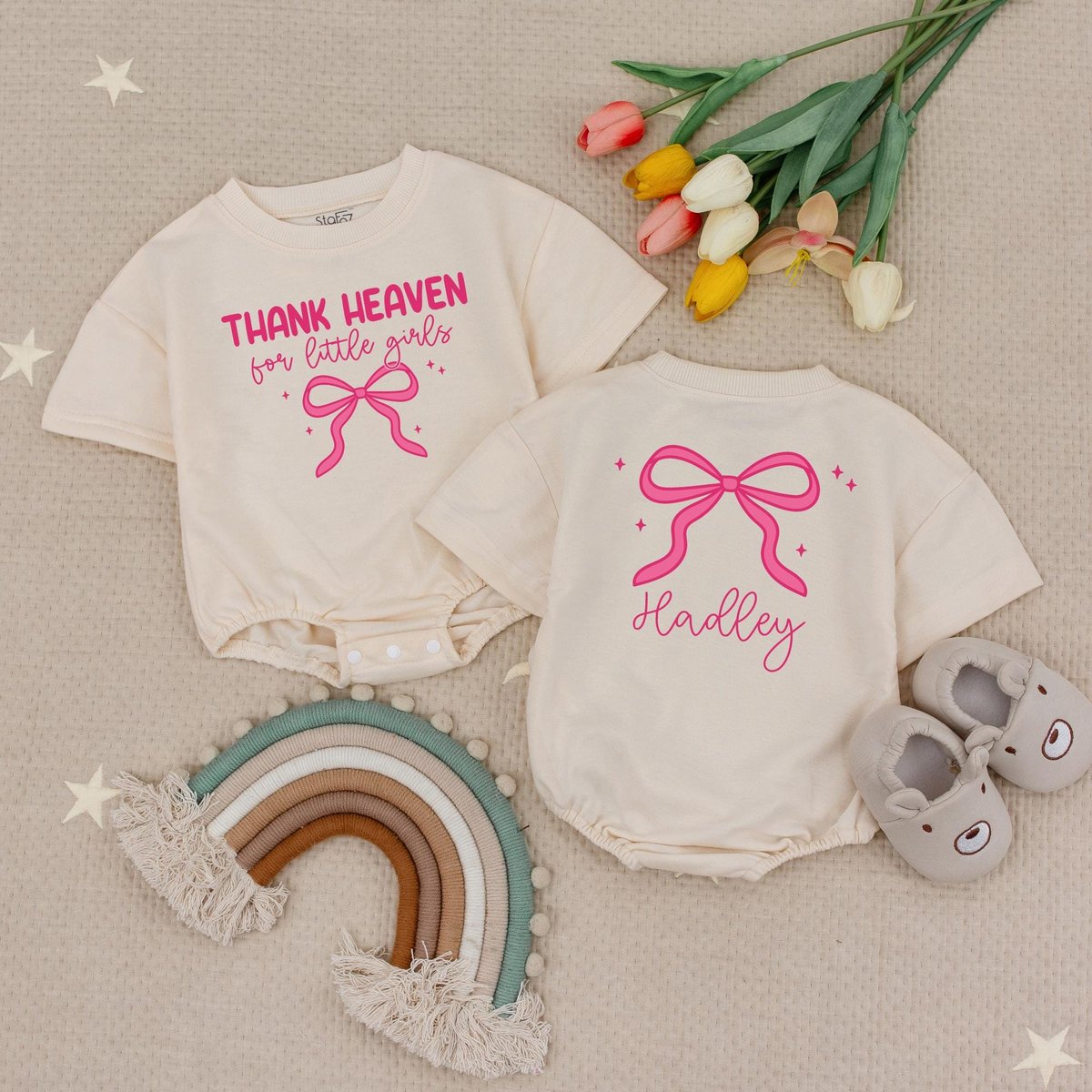 Custom Name Thank Heaven For Little Girls Baby Romper Religious Baby Christian Baby Romper God Lover