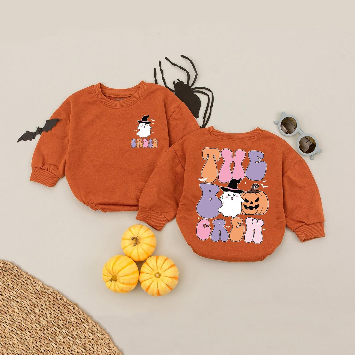 Custom Name The Boo Crew Halloween Bubble Romper Halloween Ghost Baby Romper Halloween Squad Matchin