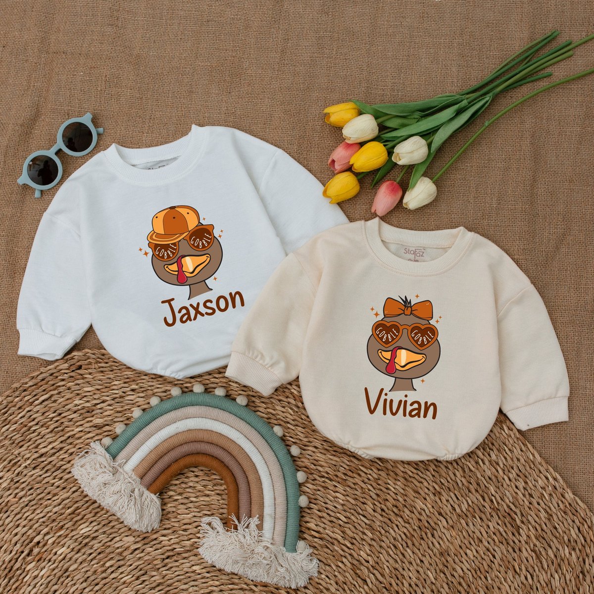Custom Name Turkey Baby Romper Funny Turkey Thanksgiving Gobble Baby Bodysuit Fall Baby Outfit Fall 173