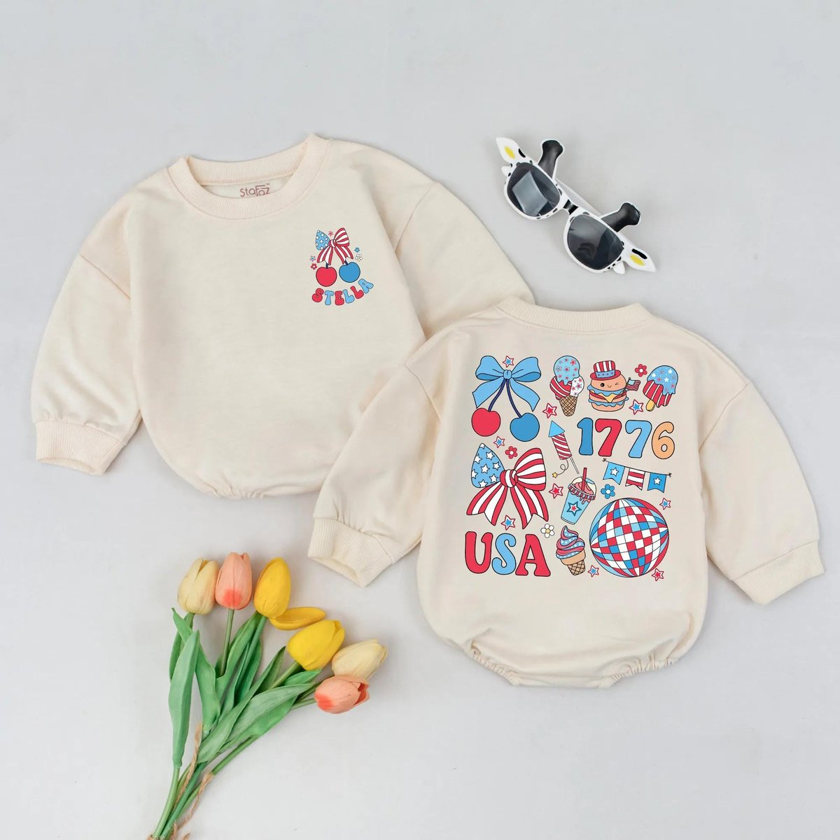 Custom Name USA Bubble Romper First 4th of July Baby Outfit Independence Day Clothes Patriotic Kid B 431