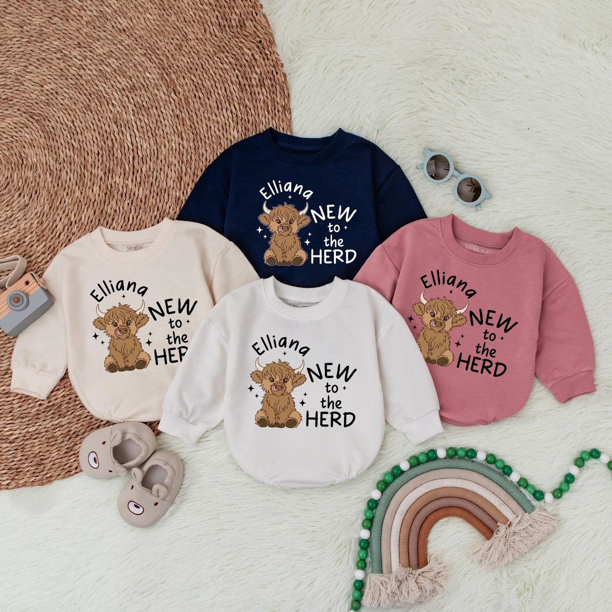 Custom New to the Herd Baby Romper Pregnancy Announcement Gift Cattle Farmer Baby Clothing Baby Clot 184