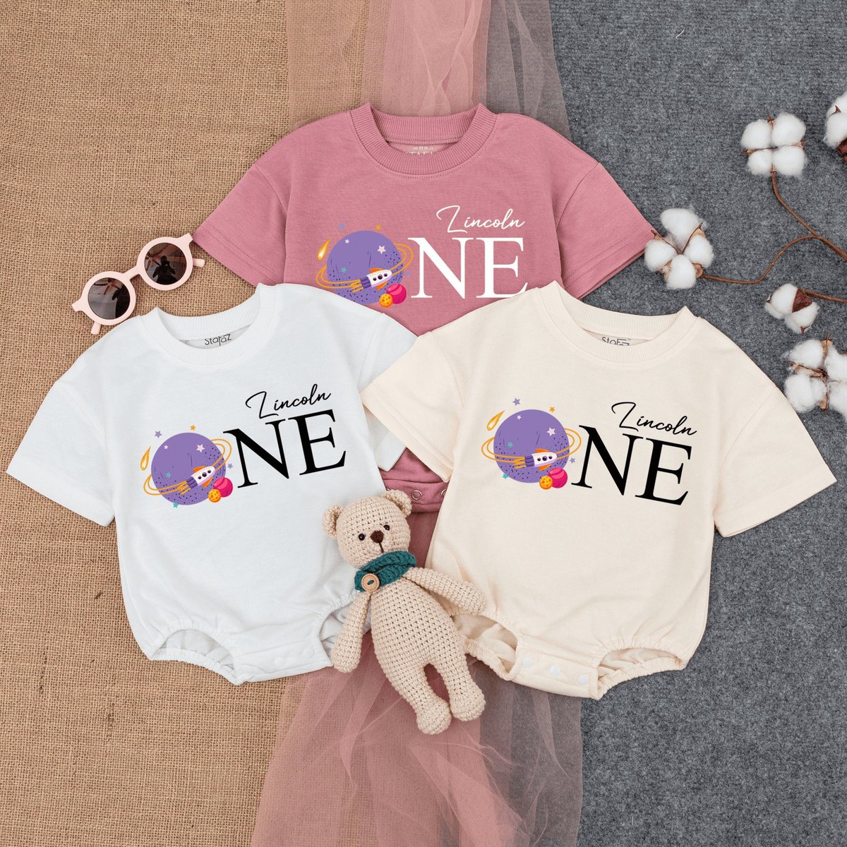 Custom ONE Birthday Bubble Romper First Birthday Shirt Birthday Space Space Shirt Birthday Outfit Fi 170