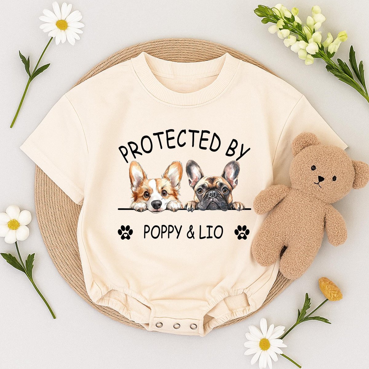 Custom Pet Portrait Protected Baby Romper Personalized Puppy Romper for Boys and Girls Baby Pet Love 434