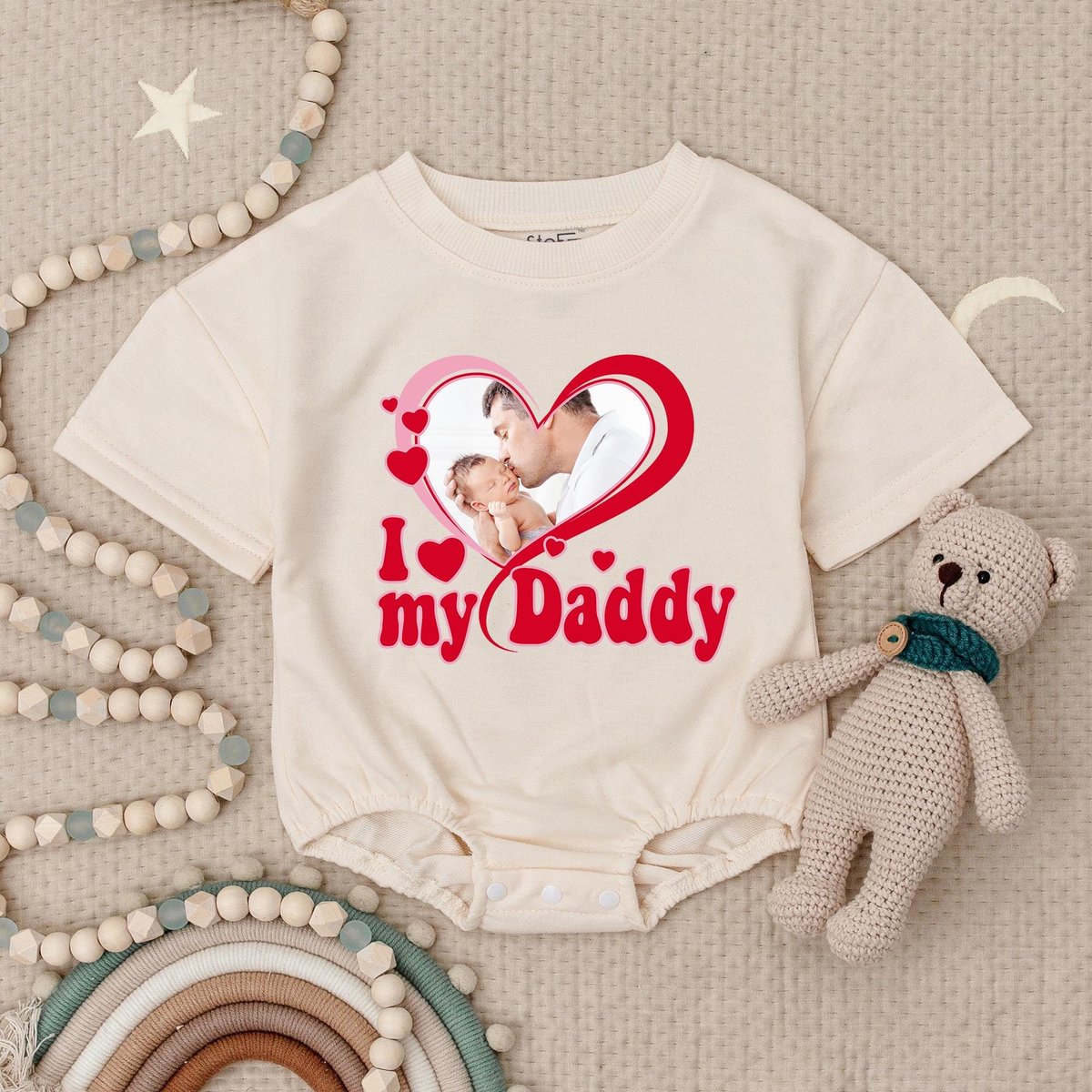 Custom Photo I Love My Daddy Baby Romper One Month Baby Girl Bodysuit Personalized Baby Photo Clothe