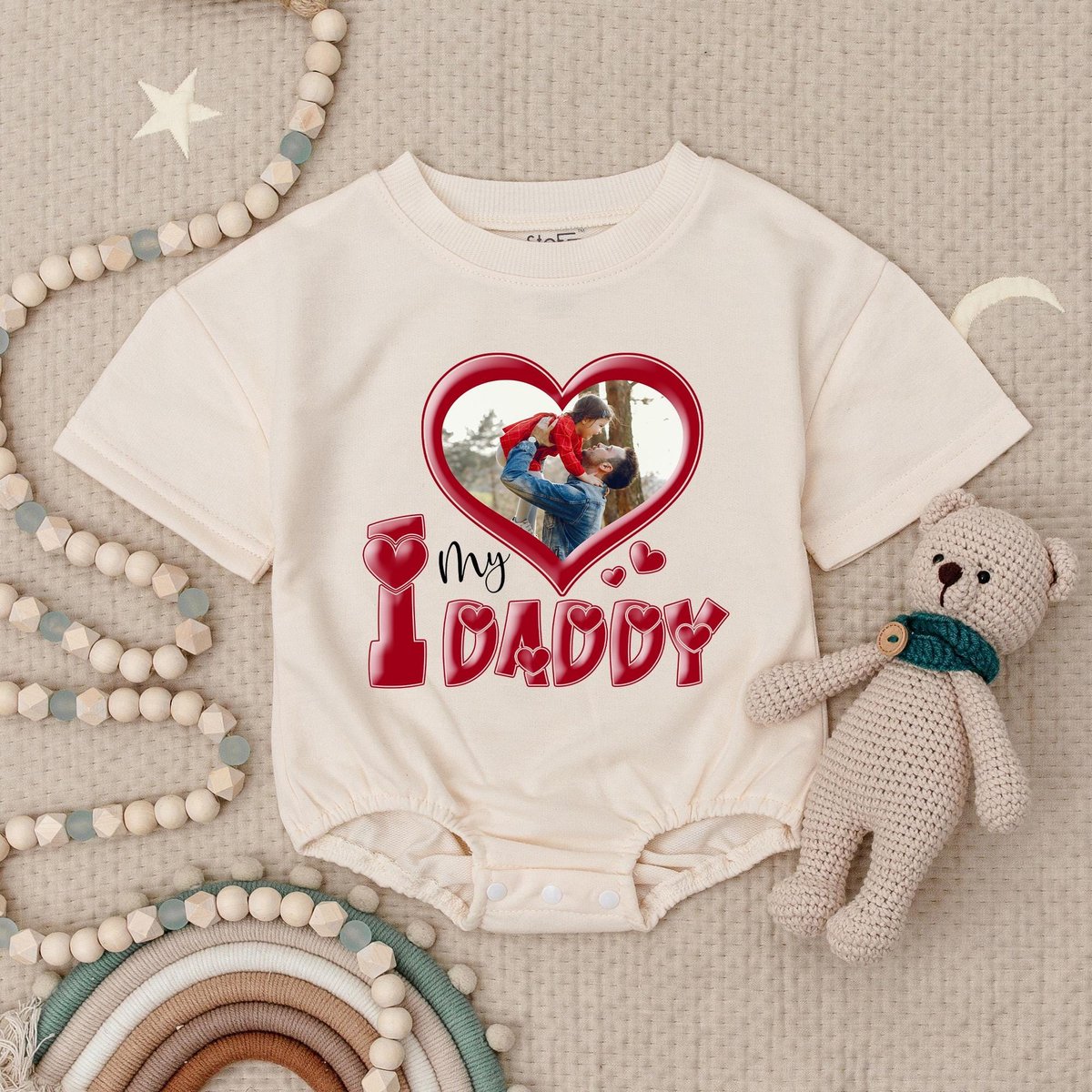 Custom Photo I Love My Daddy Baby Romper Your Photo Here Baby Bodysuit Personalized Photo Kids Custo