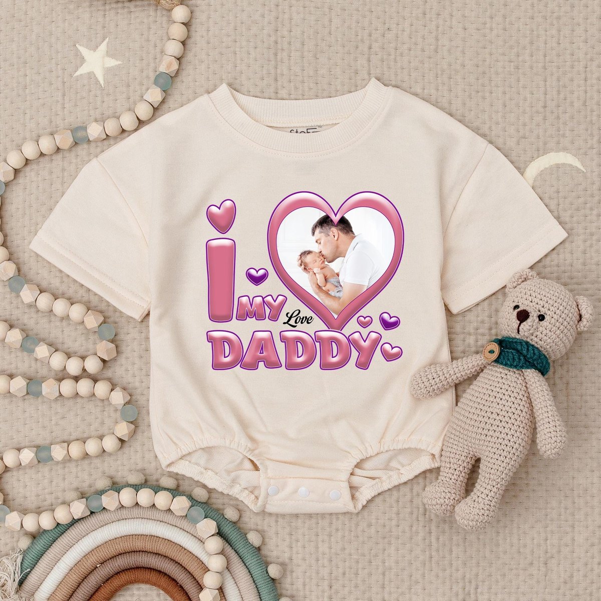 Custom Photo I Love My Daddy Baby Romper Your Photo Here Baby Bodysuit Custom Text Kids Baby Photo G