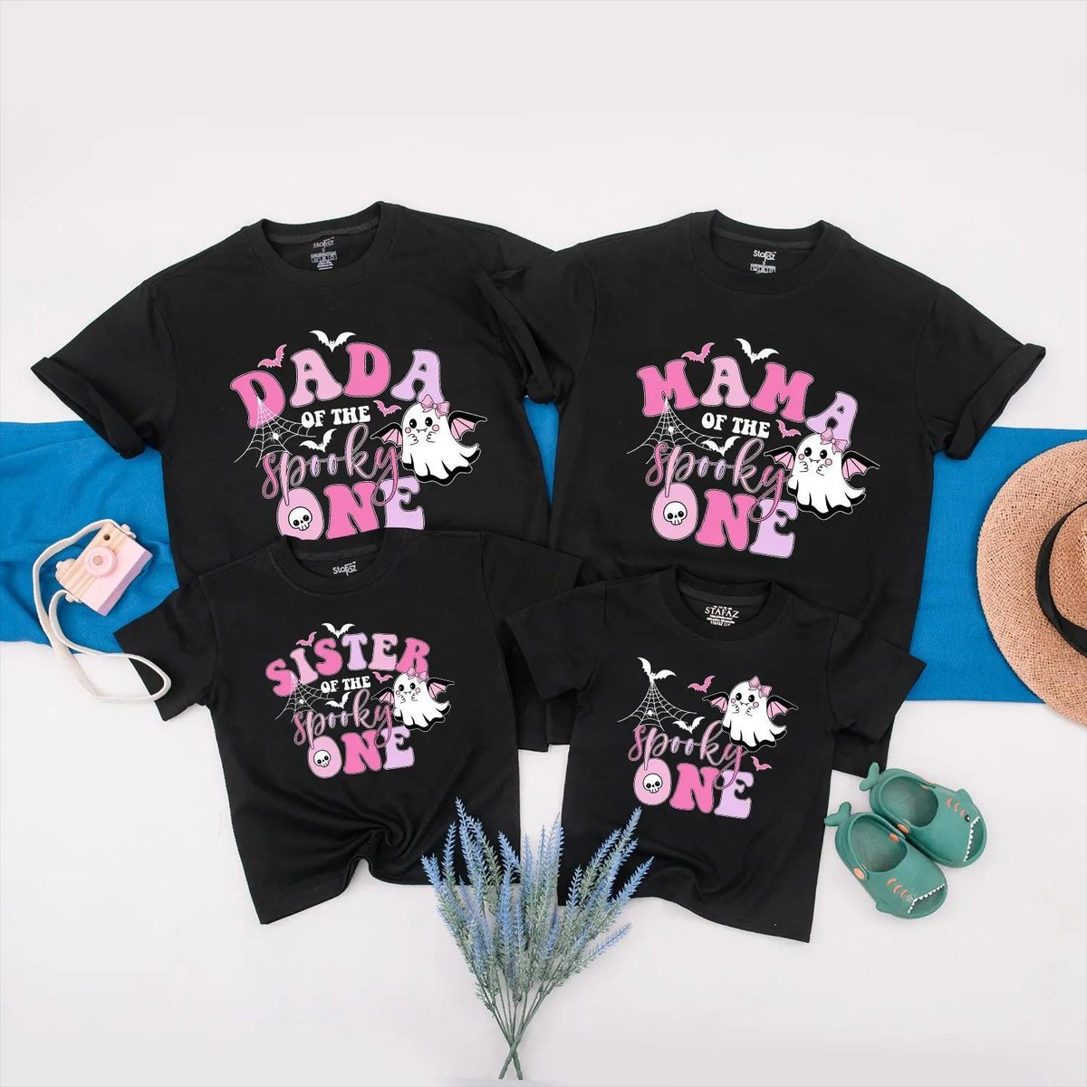 Custom Pink Halloween Birthday Shirt for Baby Girl Matching Family Outfit Spooky One Birthday Girl 1 432