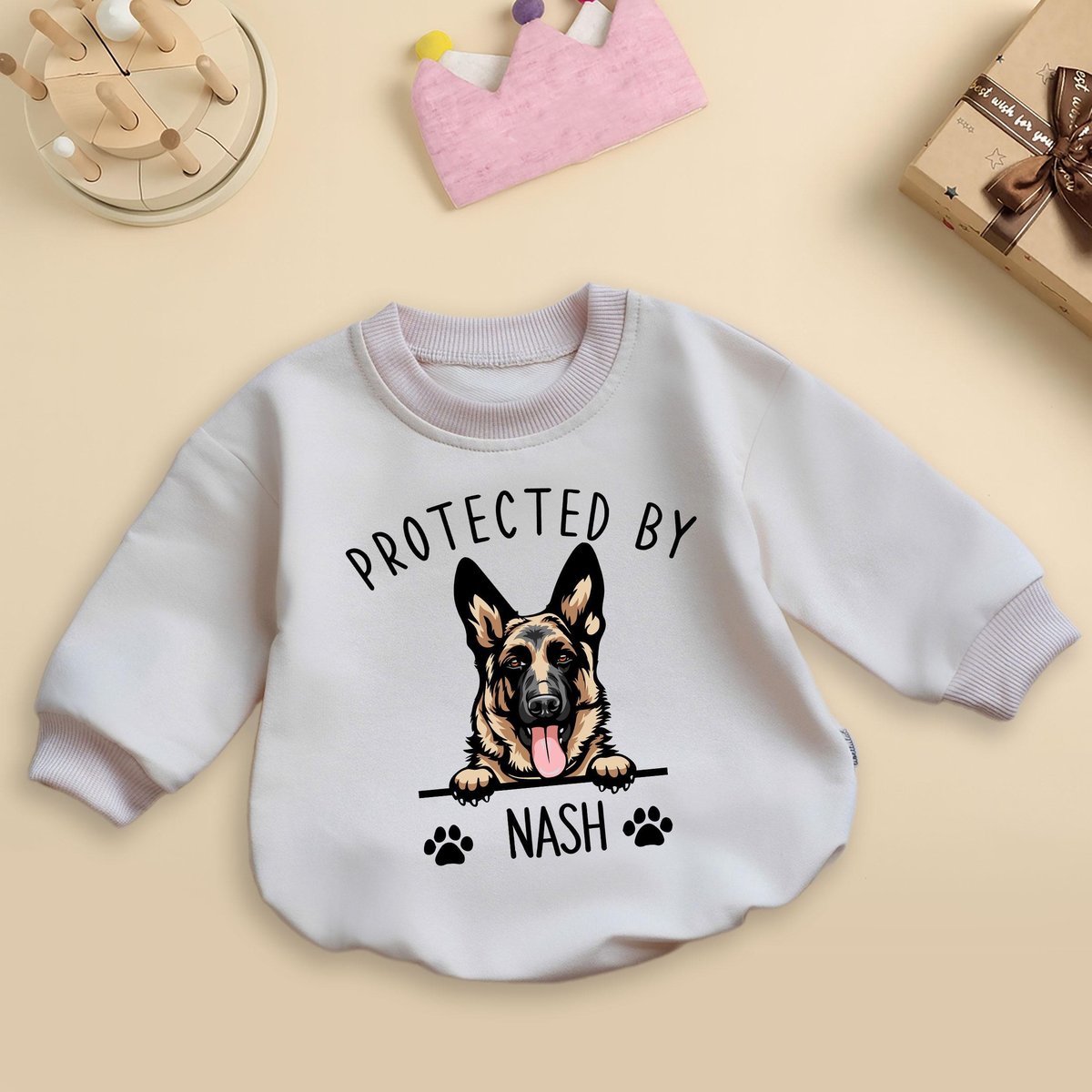 Custom Protected By Dog Romper Sweatshirt Protected By Pets Newborn Outfit Personalized Baby Bodysui 436
