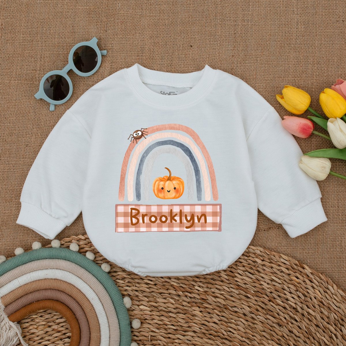 Custom Pumpkin Fall Rainbow Baby Romper Fall Rainbow Baby Bodysuit Baby Halloween Costume Halloween 175