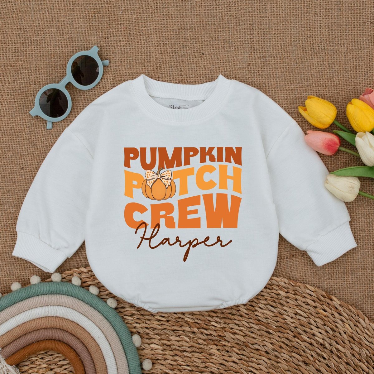 Custom Pumpkin Patch Crew Baby Romper Retro Fall Pumpkin Mama's Pumpkin Bodysuit Baby Thanksgiving 178