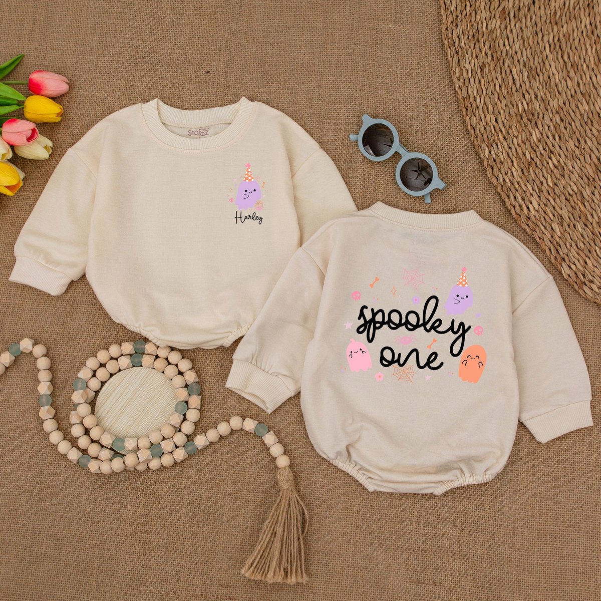 Custom Spooky One Baby Romper Cute Halloween Ghost Bodysuit Halloween Birthday Halloween Baby Shower 172