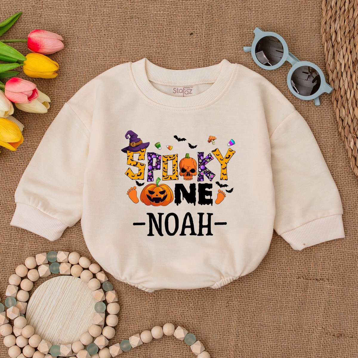 Custom Spooky One Baby Romper Halloween Ghost Bodysuit Fall Baby Outfit Halloween Birthday Halloween 174