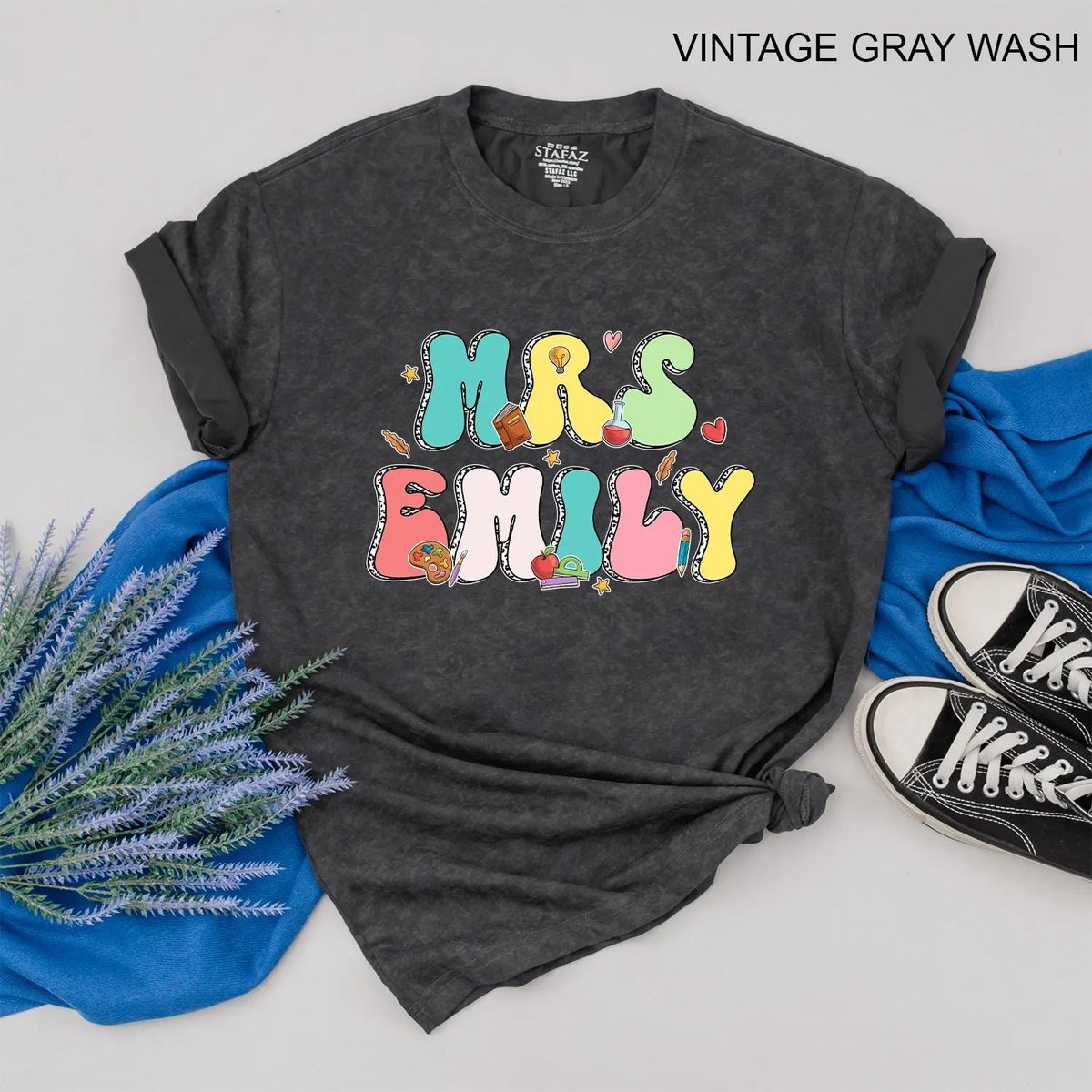 Custom Teacher Name Shirt Personalized Rainbow Name Outfit Playful Color Back to School Clothes Teac 431