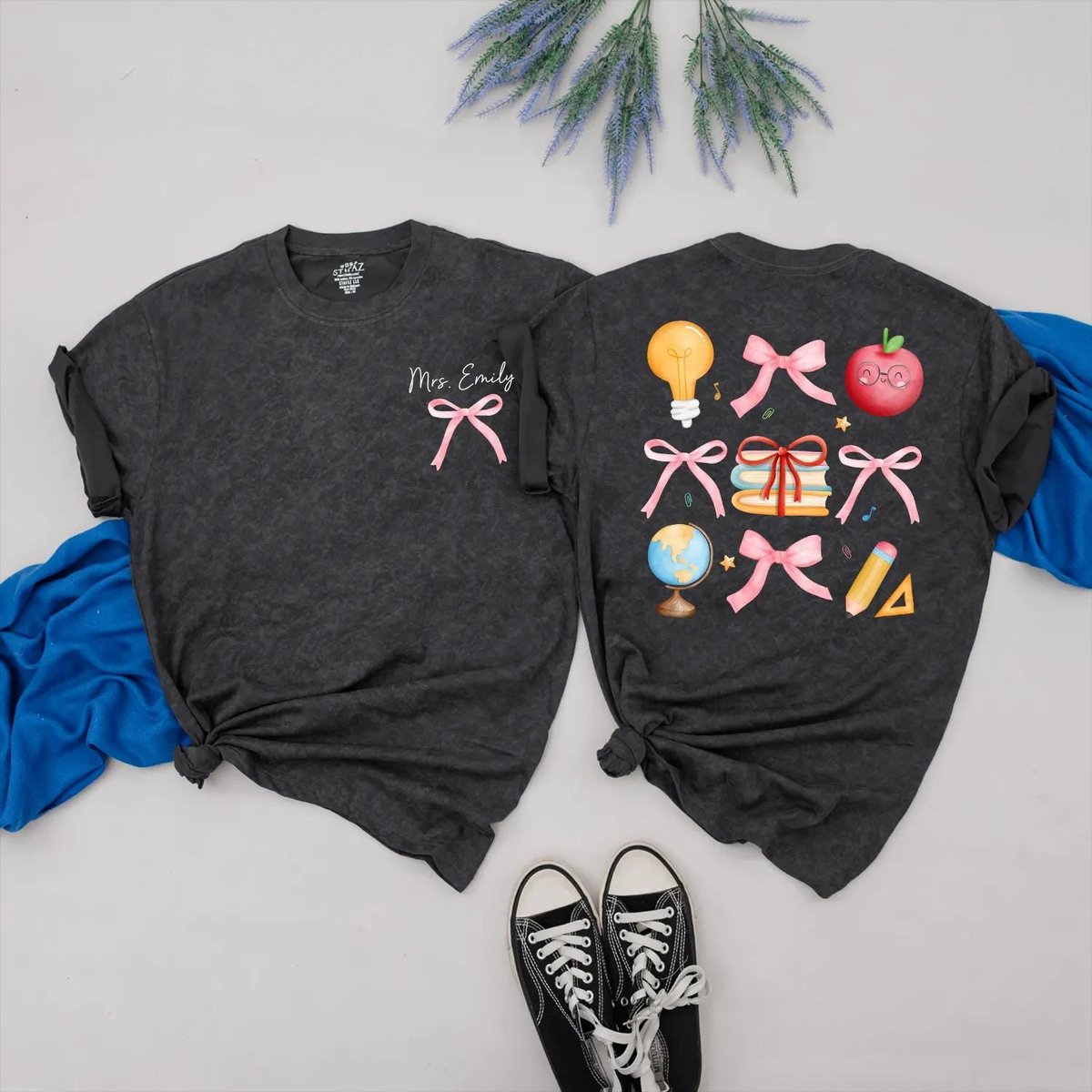 Custom Teacher T Shirt with Pink Bows Personalized Back to School Shirt for Women Preppy Teacher App 430