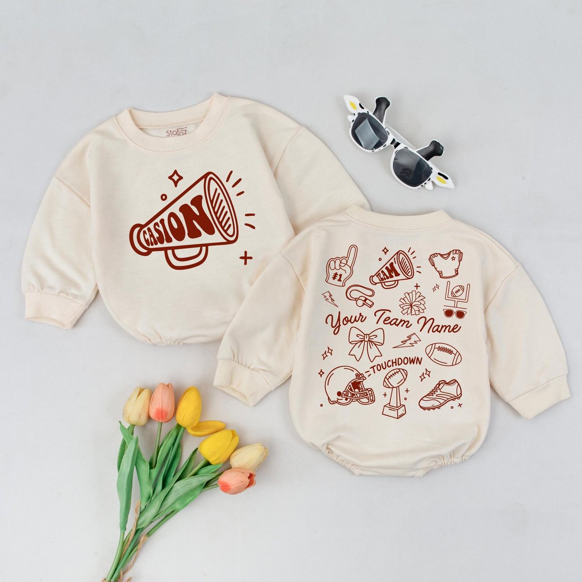 Custom Team Name Football Romper Personalized Sport Baby Outfit Touchdown Season Bodysuit Team Spiri 436